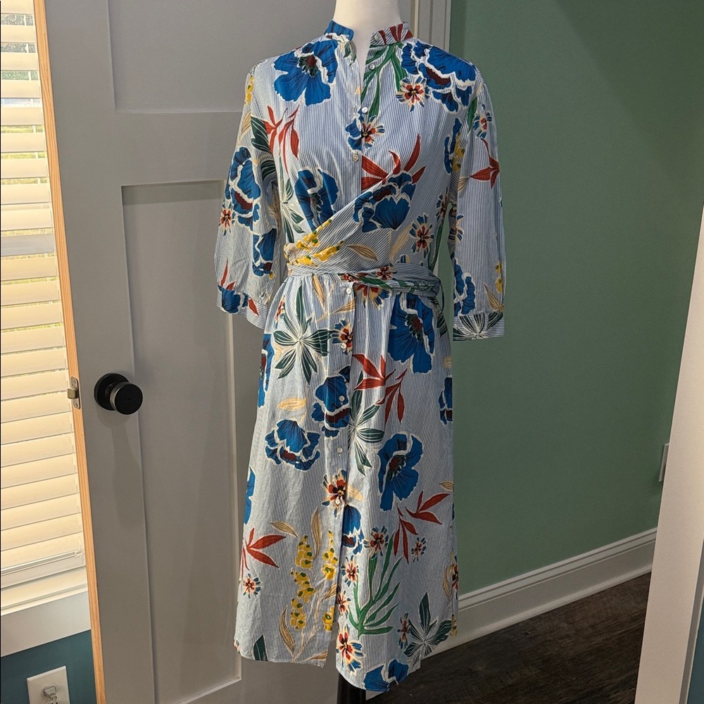 Zara Basic Floral Striped Shirt Dress. Size XS